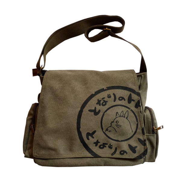 Totoro Canvas Message Bag Tecknad Studentbok Messenger Bag Multi-Pocket army green