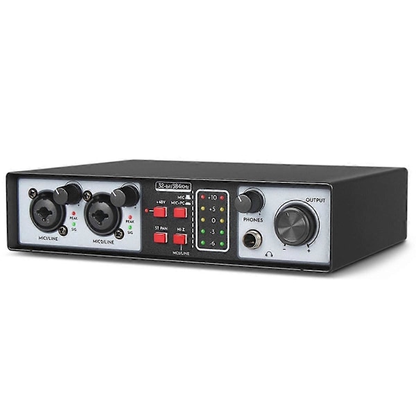 2 in 2 ut USB Ljudkort 32Bit/384KHZ Studio Kit Inspelning Professionellt Ljudkort 48V Fantommatning