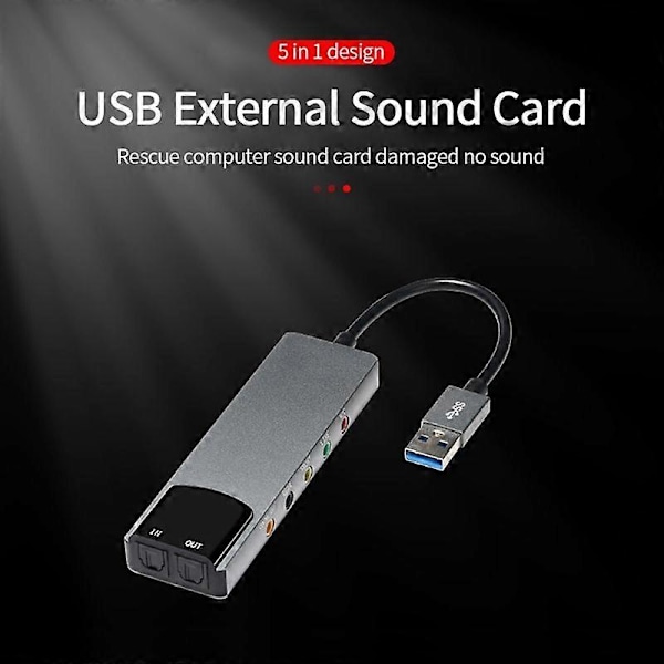 6-i-1 USB Externt Optiskt Ljudkort Multifunktionell Ljudkonverterare Adapter för Bärbar Dator Aluminium Ljudkort