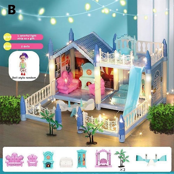 Lekhus Dröm Slott Prinsessleksaker DIY Hus Kit För Barn Byggande Blue