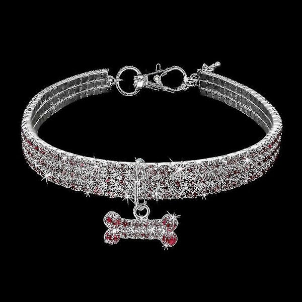 Halsband för husdjur B, 3 rader strasshalsband Pink M