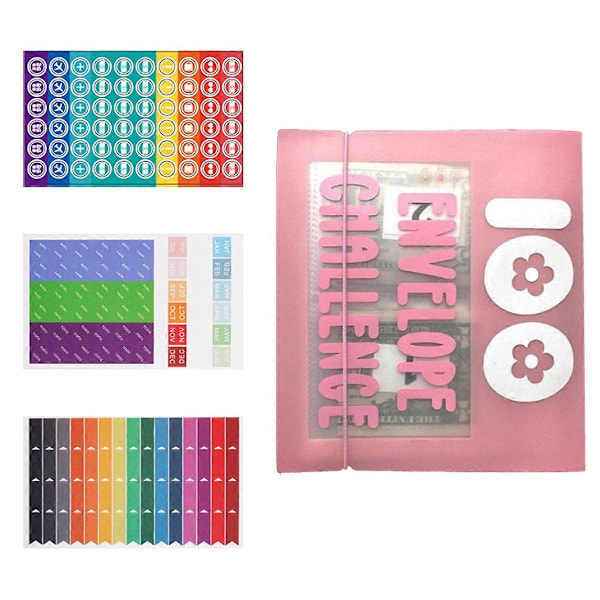 100 Kuvert Utmaning Pärm, Sparutmaningsbox kit Kontant Sparutmaningskit, Sparutmaningsbok med Kontantkuvert style2385