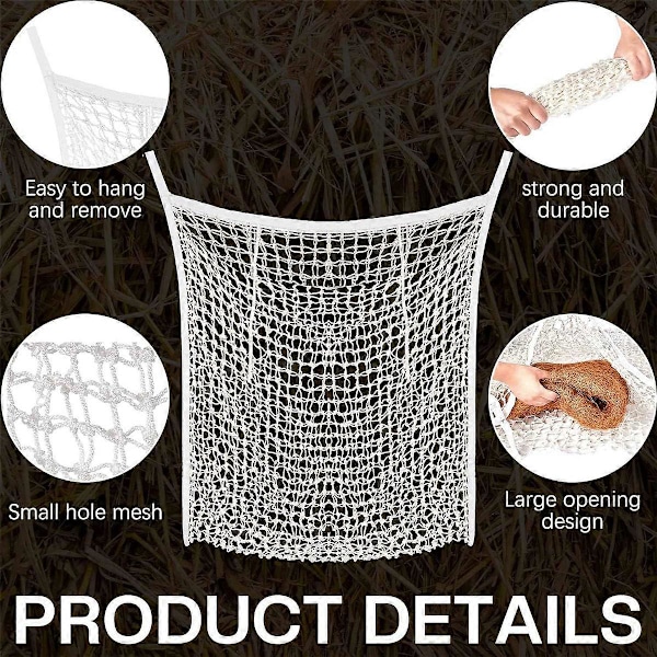 2 st Långsam Ätande Hö Nät Hömatare Höpåsar för Hästar Getter Stall Släpvagn Hästmatningsmaterial (Vit, 89 x 79 cm)