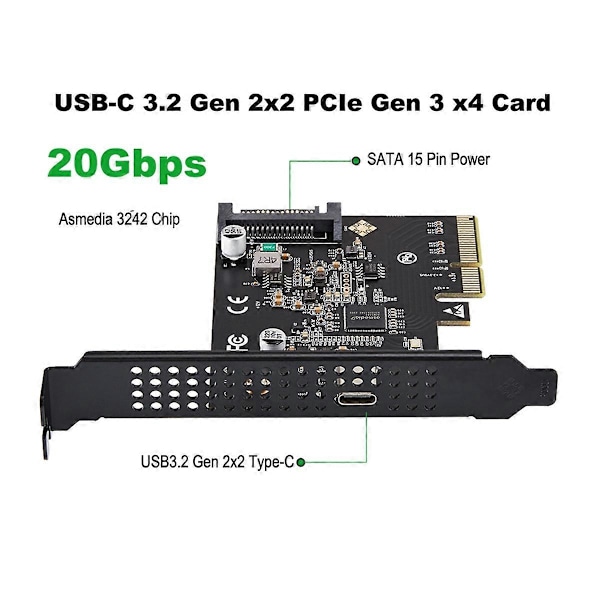 USB-C 3.2 Gen 2x2 PCI-e Gen 3 x4 Typ-c Expansionskort 20Gbps ASMedia