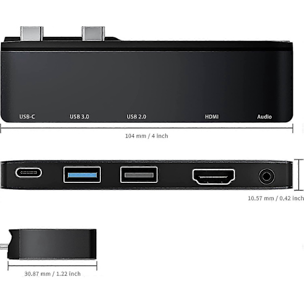Usb C, 5-i-1, 2 Usb-porte