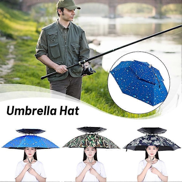 Paraplyhatt Hopfällbar Justerbar Sol Regn Keps UPF 50+ UV-skydd Blue