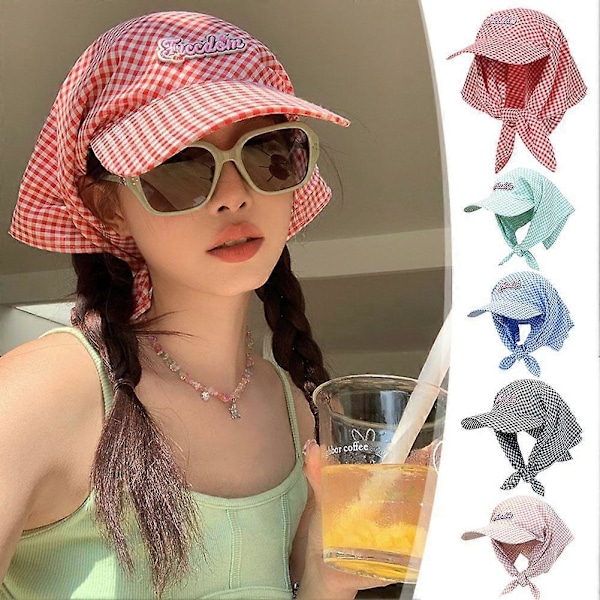 UV Solskydd Rutig Turban Hatt Basebollkeps Solhatt Red