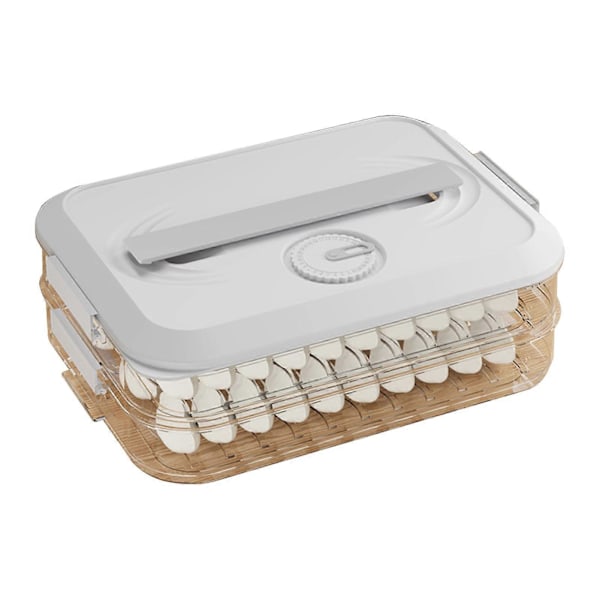 Opbevaringsboks til dumplings med håndtag, fødevaregodkendt BPA-fri non-stick stabelbar snackbeholder med låg, madopbevaringskasse White Dual Layer