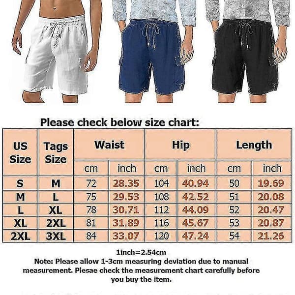 Elastiska bomullslinne fritidsshorts för män med dragsko, enfärgade byxor White M