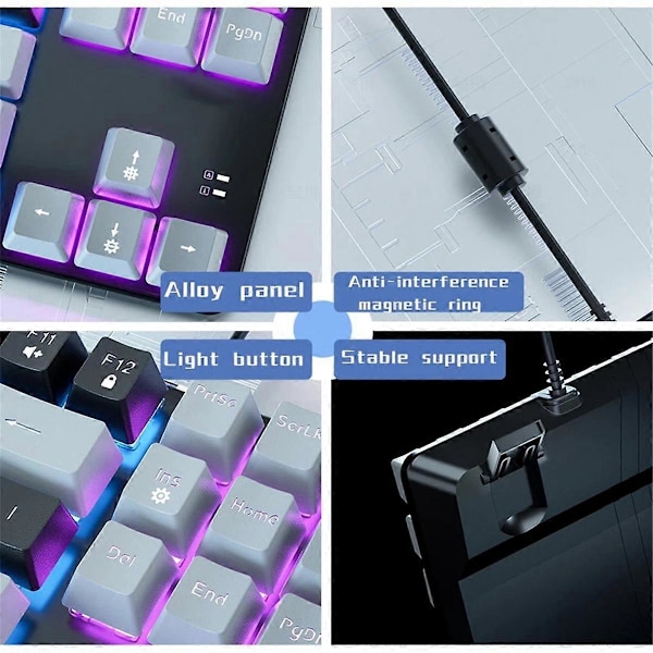 87 Tangenters Mekaniskt Tangentbord Grön Axis Gaming Tangentbord Trådbundet Färgat Bakgrundsbelyst Tangentbord för PC Laptop Kontor Spel C