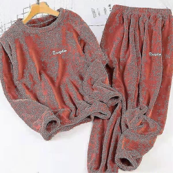 Koralfløjl Varme Og Løse Plus Size Dame Pyjamas Til Efterår Og Vinter Cocoa Extra large size 150-170 kg