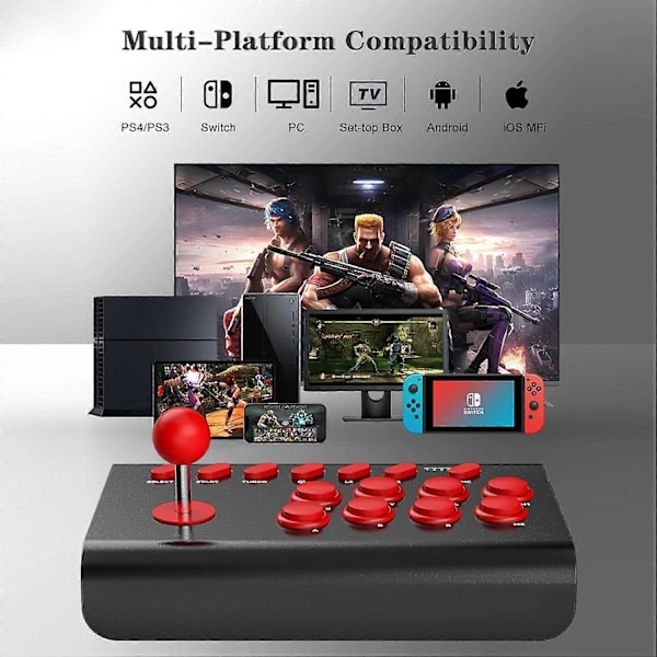 Joystick-ohjain 3-tilan liitännällä PS4/PS3/Xbox One/Switch -konsoleille (musta punainen)