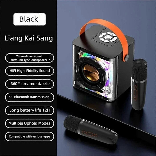 Mini Karaoke Maskin Set Bluetooth Högtalare Färgglatt Ljus Surround A