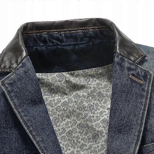 Herrjacka Denimjacka Vår Och Höst Kostym Blazer Jeans Patchwork Läder Slim Fit Jacka blue L