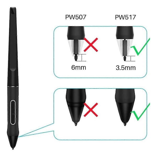 10-pack Ersättningsspetsar PN05A för Digital Stylus Pen PW517 för Pennskärm Kamvas 12, Kamvas 13