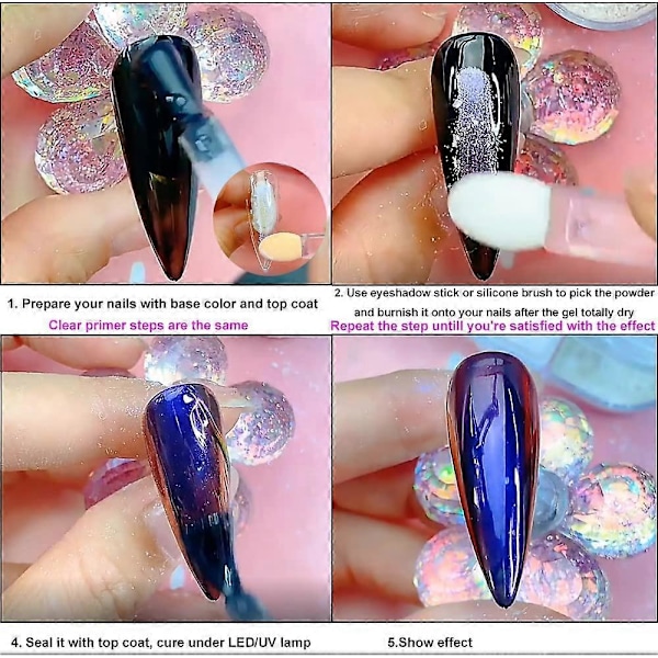 Nagelpulver 6 Färger Spegel Laser Nagelpulver För Hartsset, Metall Iridescent Mica Nagelpulver