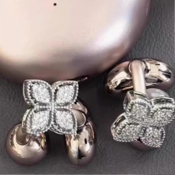 Strass för Clip on Hörlurar Öppet Öra, Zirkonia Dekorativt Hörlurstillbehör Four Leaf Clover