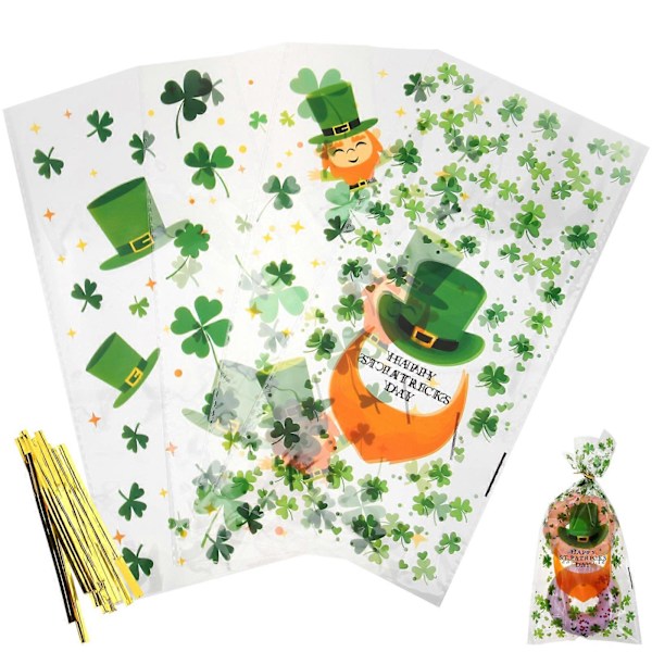100 stk. St. Patrick gaveposer St. Patrick fest favors poser til slik, småkager, plyslegetøj og godter