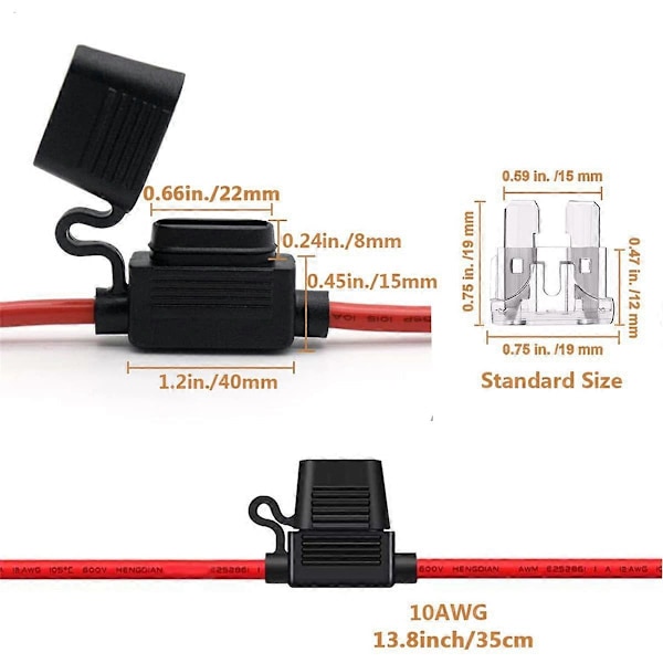 10 AWG Inline Sikringsholder med 40 AMP ATC Bladsikringer (4 stk.)