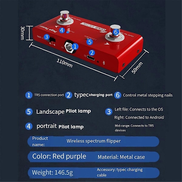 Trådløs sidevender ekstern Bluetooth sidevender