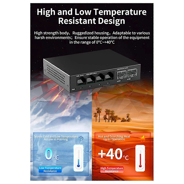 2.5Gb Switch 4 Port 2.5G Ohanterad Nätverksswitch med 2 Port EU-KONTAKT