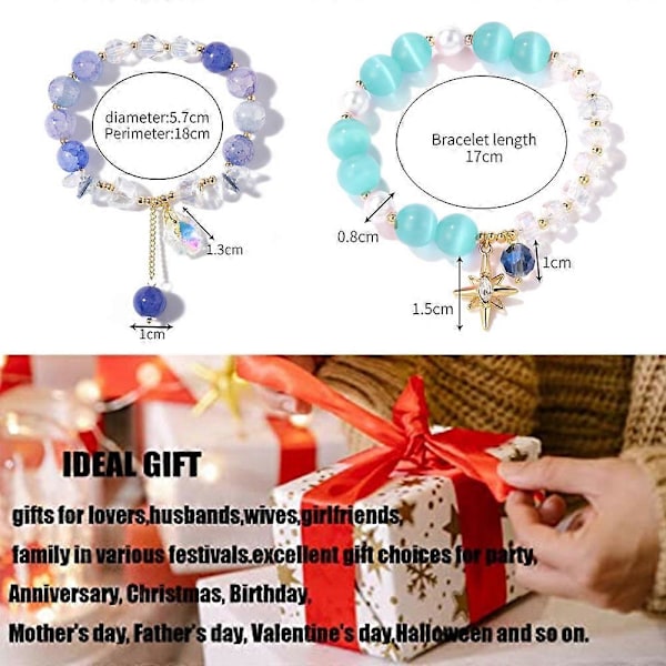 Armband för kvinnor, handgjorda pärlor, halvädelsten för kristallpärlarmband, 2 st - Stil 2