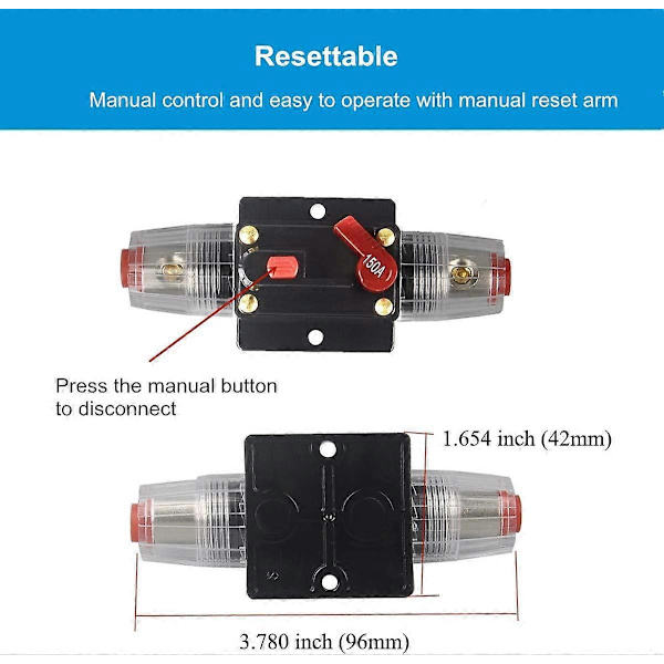 40A Ljudströmbrytare Auto Bil Stereo Inline Säkringshållare Inverter, Manuell Återställning 12V-24V DC För Automobil Ljudsystemskydd