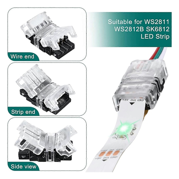11 Stycken Justerbara 3-Pin LED Strip Kontakter 10mm Terminal för WS2811