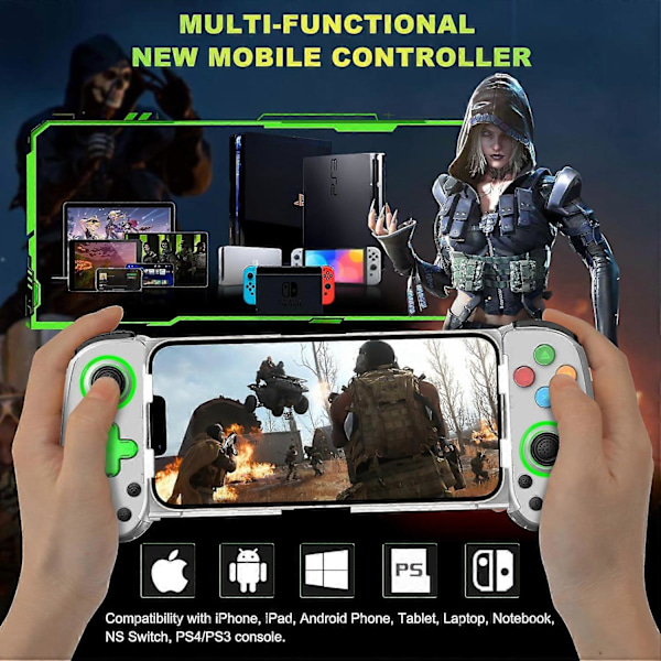 Trådlös spelkontroll för mobiltelefon Android iOS för PS4 Switch (Vit)
