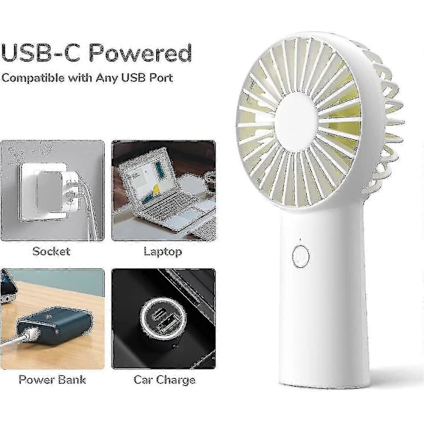 Handfläkt, 4000mah Minifläkt, Bärbar Uppladdningsbar Usb Personlig Handfläkt, Max 16h Batteridriven 3 Hastigheter Utomhusfläkt Rese-vit