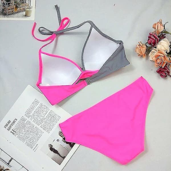 Dame Bikini Sæt Badetøj Badedragt Light Grey Rose Red S
