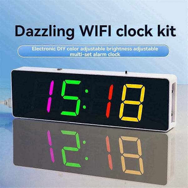 DIY Elektronisk Kit Digital RGB Färgglad LED Väckarklocka Suite 4-siffrig Datum Temperatur Klocka Lödningsprojekt Övning, B