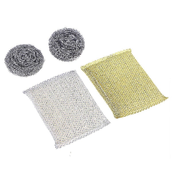 2 Svampar och 2 Stålull Grytborste Disk Svamp Skrubb Set (Slumpmässig Färg)