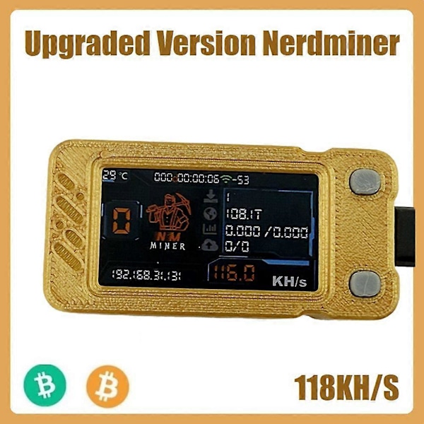 Uppgraderad Nerdminer 118KH/S BTC Solo Lottery Miner Mini ASIC Miner Bitcoin BTC Miner med Färgskärm Nerd Miner