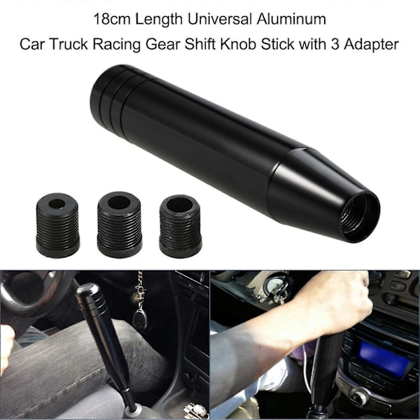Svart 18cm Lång Universell Växelspaksknopp i Aluminium för Bil Lastbil Racing med 3 Adaptrar
