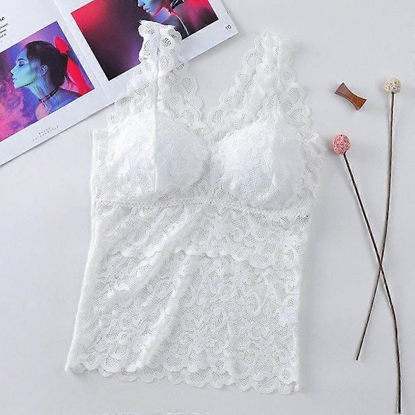 Naisten kesäinen crop top saumaton T-paita seksikäs pitsitoppi naisille, kaunis selkä White