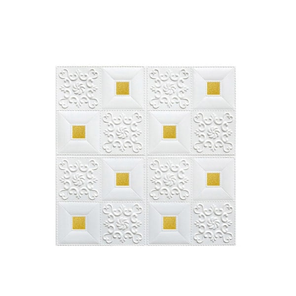 JiKaiX Självhäftande Väggplattor 3D Dekorativ Panel Texturerad Självhäftande Skum Väggdekal för Badrum Kök Stänkskydd Gold  White 3mm