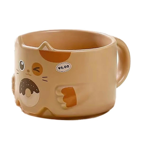 Keramisk kattmugg - Staplad vattenkopp med kattöron-design, Brun