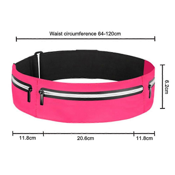 Löpningsbälte Slim Midjeväska med 2 Expanderbara Fickor - Svettresistent Löparbälte Magväska Mobiltelefon Ficka Väska - rosa