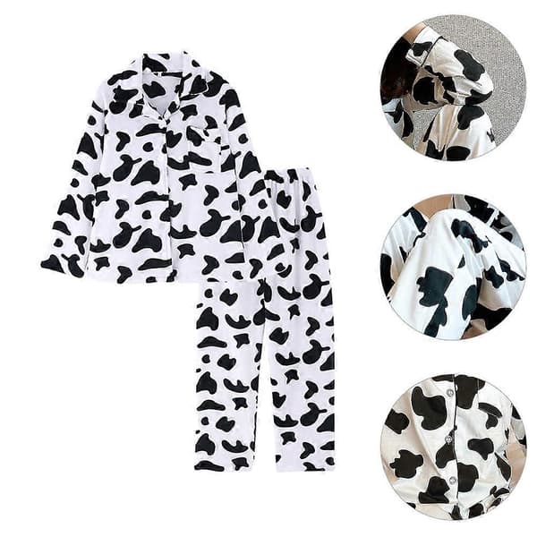 1 Set Dam Långärmad Sovkläder Långbyxor Hem Ko Mönster Pyjamas (XL)