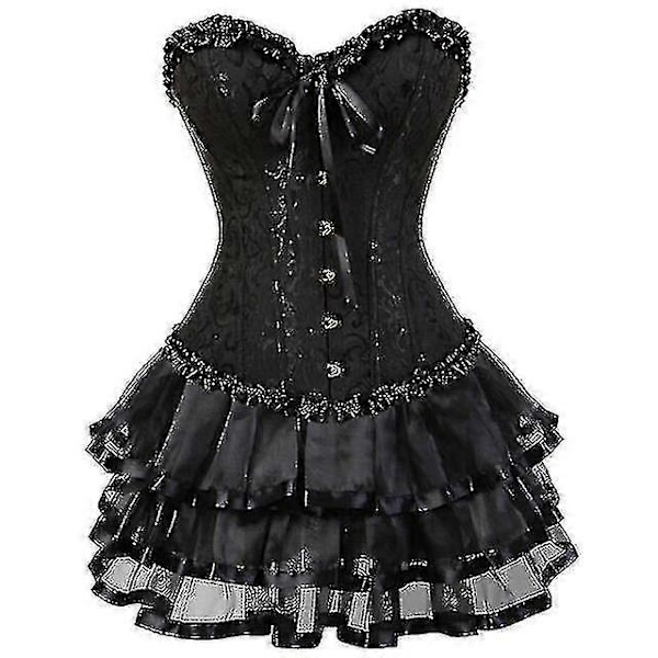 Seksikkäät korsettimekot naisille, plus-koko, ylitoppa burleski-korsetti ja minihame-setti, tutu-korsetti black 4XL
