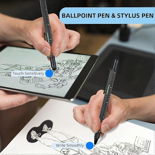 Multiverktygspenna, med Stylus, Födelsedagspresenter till Pappa Make, Svart