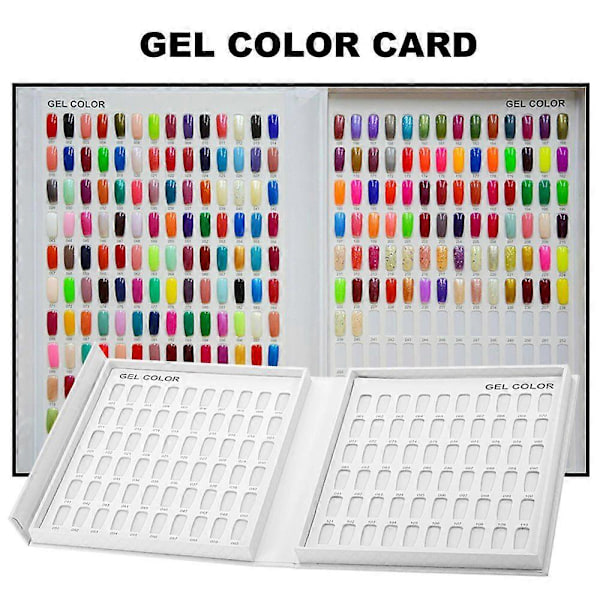 216 Nagel Färger Karta Display, Nagel Gel Display Bok med 216 Falska Nagel Tips, Salong Nagel Färgprover Nagel Övningskort-Vit