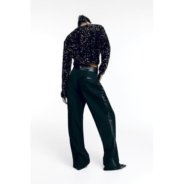 Svart Sequinjacka med Slips Framtill, Kort Jacka Black L