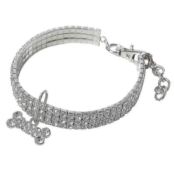Halsband för husdjur B, 3 rader strasshalsband White L