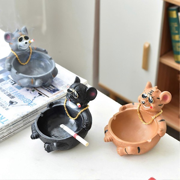 Tiger Fransk Bulldog Askebæger Håndlavet Brandsikker Belægning Vindtæt Halvt Lukket Dyr Resin Bord Askebægre med Slidser til Røgværktøj Gaver Hjemmekontor Orange A