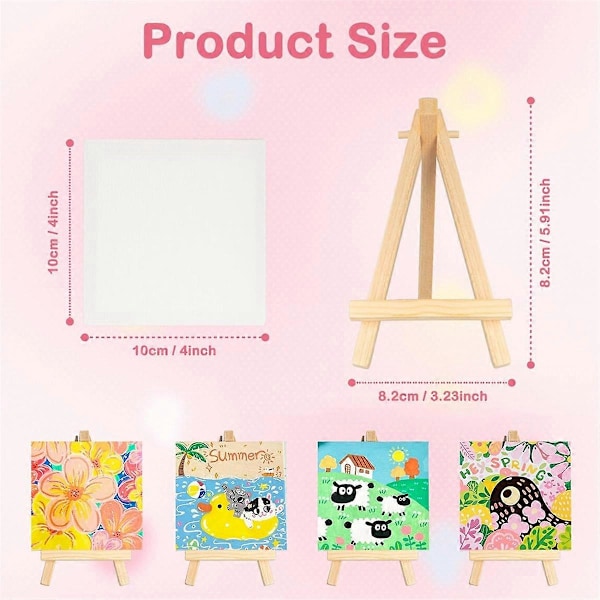Mini Canvas med Staffli Set 64-pack, 4x4 Tum Konst Canvas Målningskit