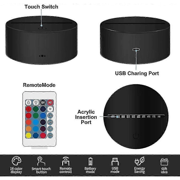 Wekity 3D LED Optisk Illusion Akryl Nattlampa Med Fjärrkontroll Smart Touch 7 Färger Ändrande Kärlek Kärlek