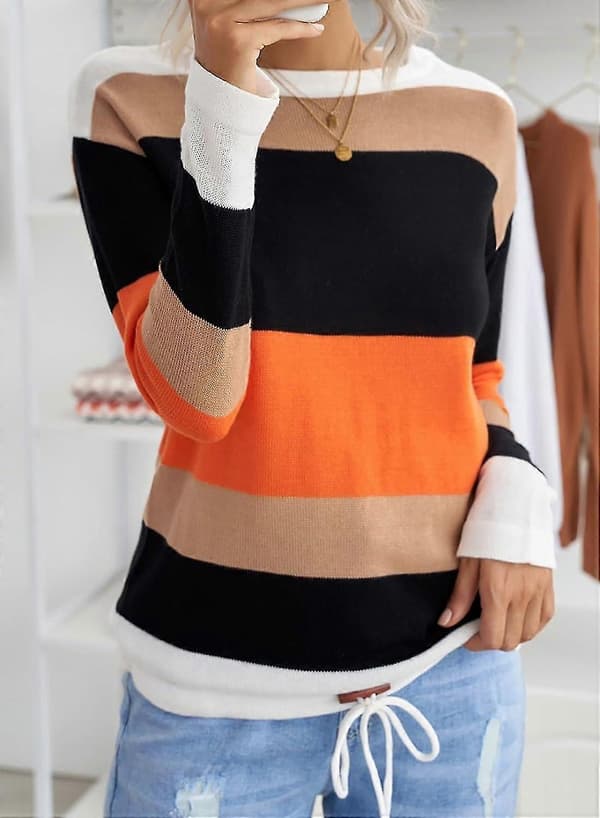 Efterårs Sweaters Rund Hals Stribet Sød Vinter Pullover Sweaters Til Kvinder Trendy 2023 Snøre XX Large Printed Green