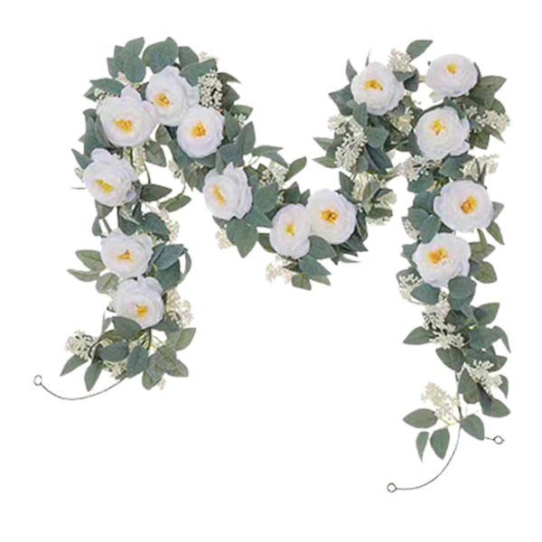 1 stk./2 stk. kunstig blomsterranke 2 m rosenbladranke guirlande med 8 kameliablomster simuleret kameliablomststreng til fest bryllup væg White 2pcs